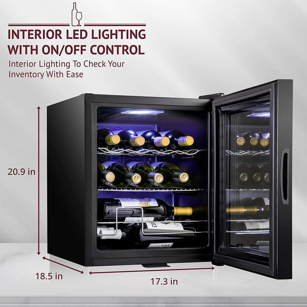 Schmecke 12 Bottle Black Freestanding Wine Cooler with LED Lighting