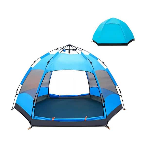 Afoxsos HDDB1832 6-People to 9-People Blue Automatic Hexagonal Tent Multi-Person Double-Layer Outdoor Camping Rain Tent