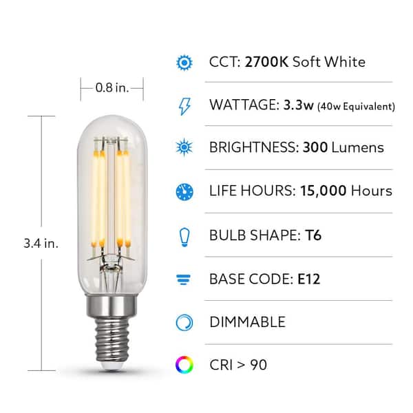 Sterl Lighting (6 Pack) 40T6.5/CL/N 40-Watt Clear Tubular Intermediate (E17) Base Incandescent T6.5 Light Bulb