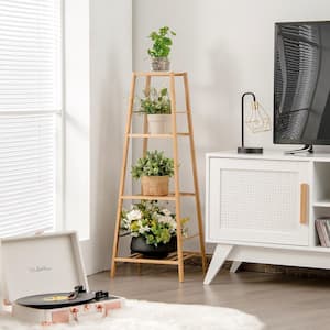 14.5 in. x 13.5 in. x 39 in. Tall Indoor/Outdoor Natural Wood Plant Stand 4-Tier