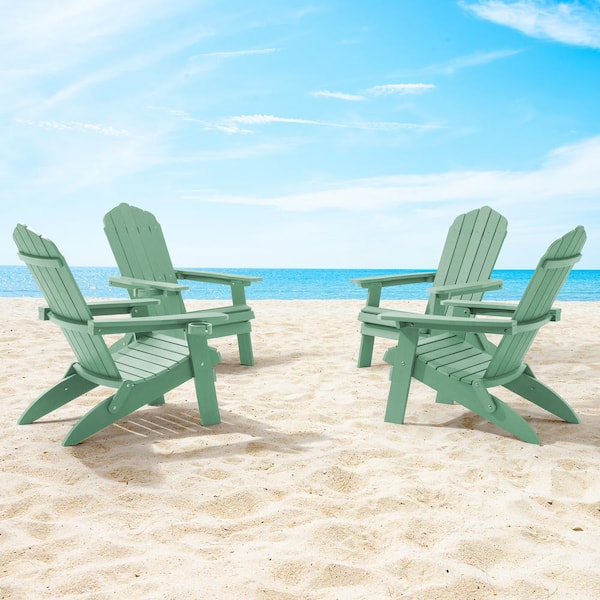 JOYESERY Dark Green Folding Plastic Patio Outdoors Weather Resistant Fire Pit Chair Adirondack Chair (4-Pack)