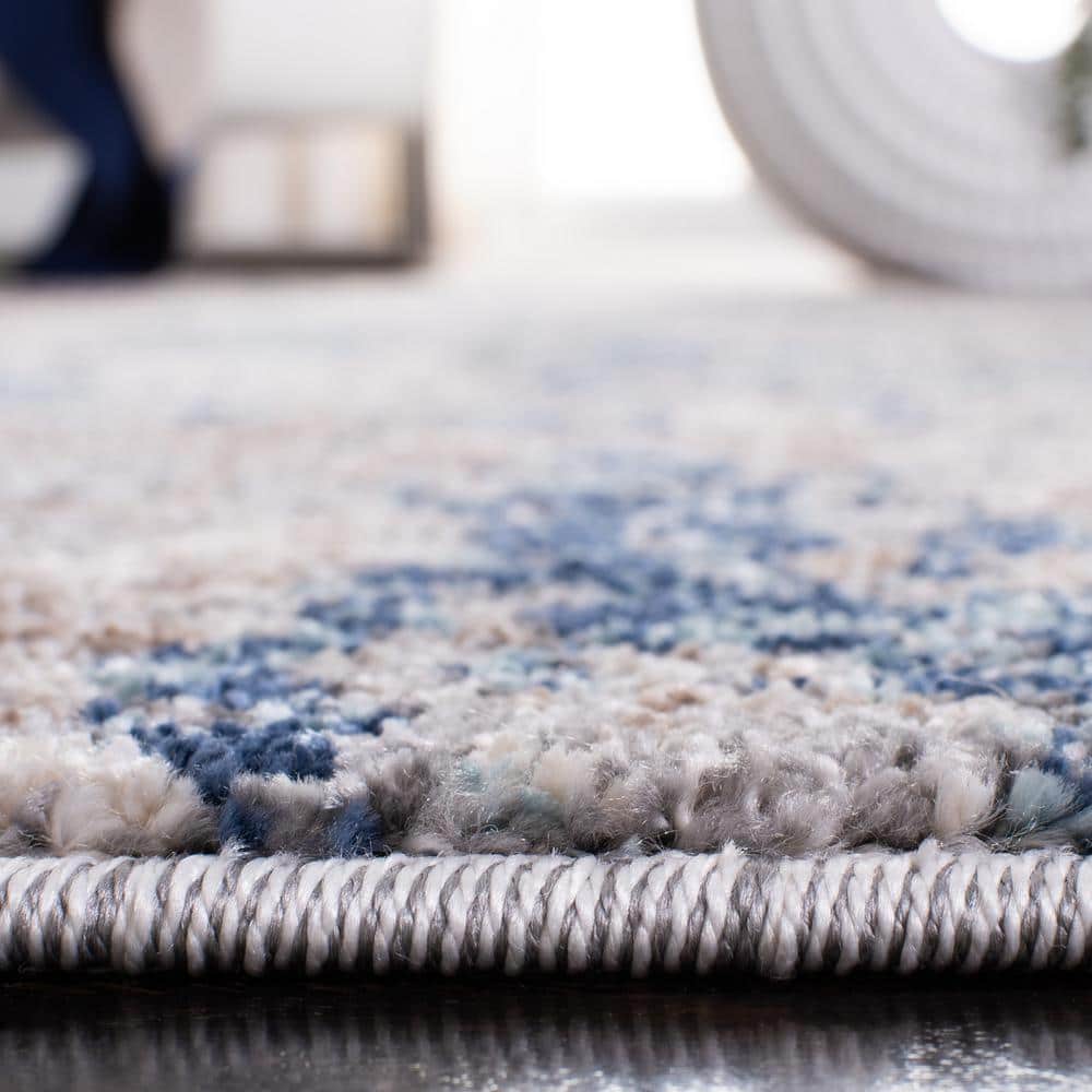 Aston Abstract Gray and Navy Round Synthetic Area Rug, 54 in
