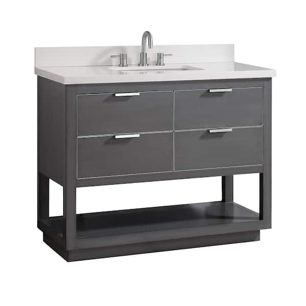 Allie 43 in. Single Sink Twilight Gray with Silver Trim Bath Vanity with White Quartz Top