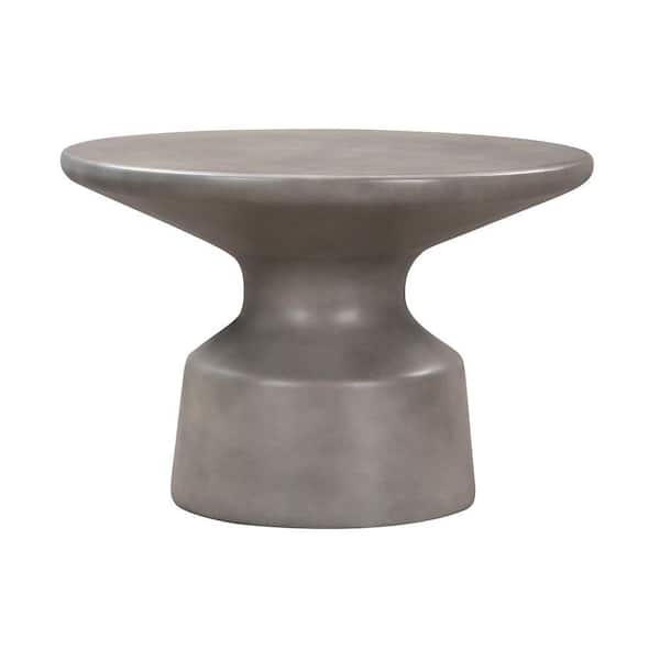 Benjara 24 in. Gray Round Concrete Top Coffee Table with Pedestal Base