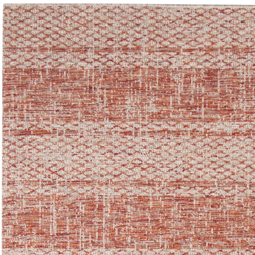6'7" Square Off-White and Terracotta Synthetic Area Rug