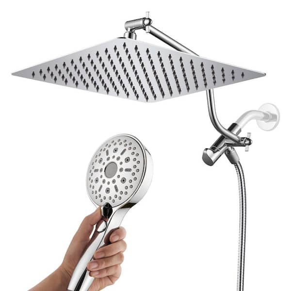 Rainfull 12-Spray 12 in. Wall Mount Dual Shower Head and Handheld Shower Head with S Adjustable Arm 1.8-GPM in Chrome