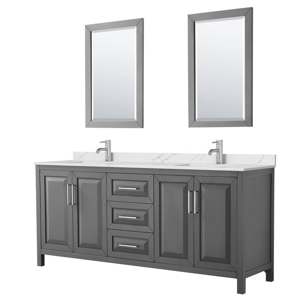 Daria 80 in. W x 22 in. D x 35.75 in. H Double Bath Vanity in Dark Gray with Giotto Quartz Top and 24 in. Mirrors price history on PriceWatchPro