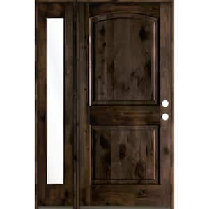 46 in. x 80 in. Knotty Alder 2-Panel Left-Hand/Inswing Clear Glass Black Stain Wood Prehung Front Door w/ Left Sidelite