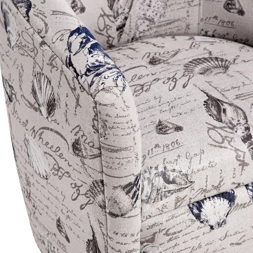 Gray Coastal Patterned Swivel Barrel Accent Chair
