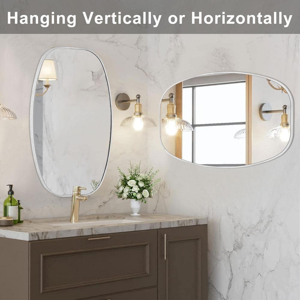 Crane Lake 20" x 30" Silver Oval Metal Framed Bathroom Mirror