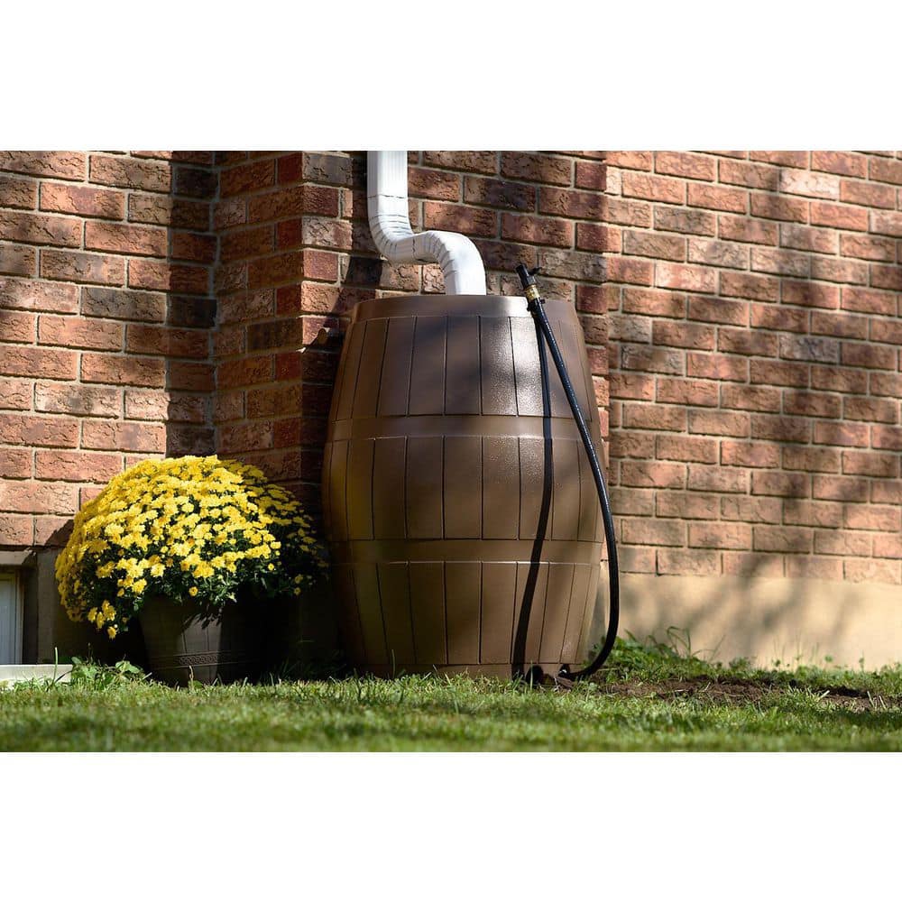 Brown 50 Gallon Recycled Plastic Rain Barrel with Hose