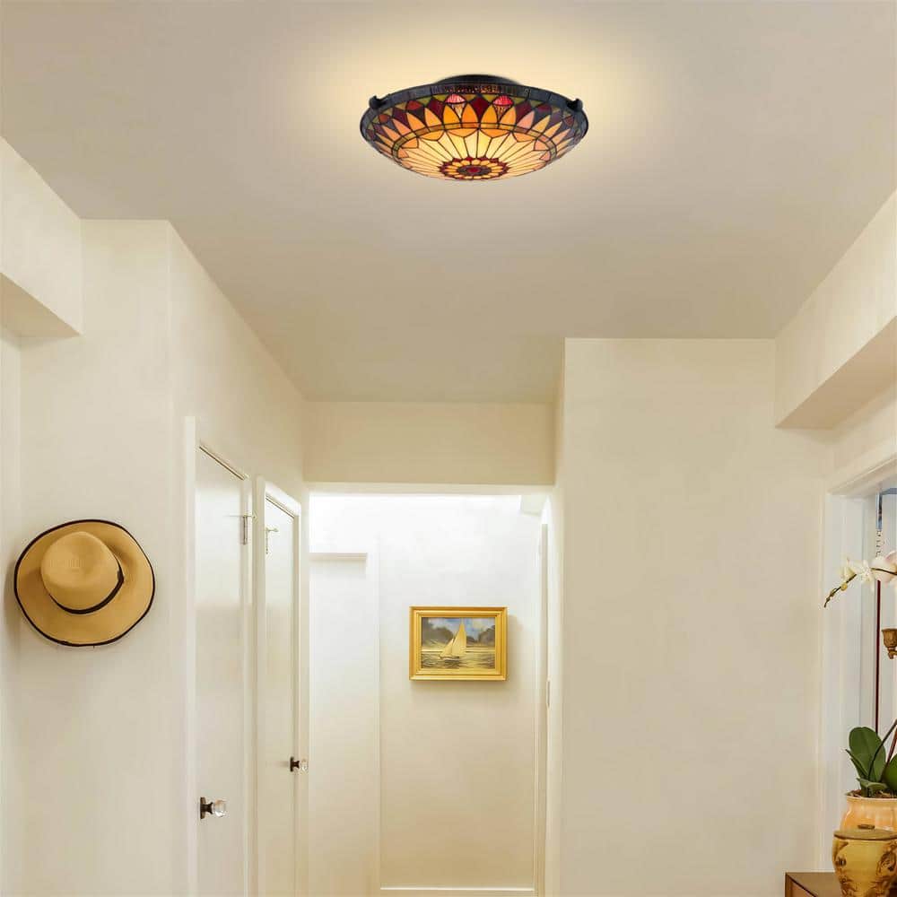 Mateo 16" Black Tiffany Glass Vintage Flush Mount Ceiling Light
