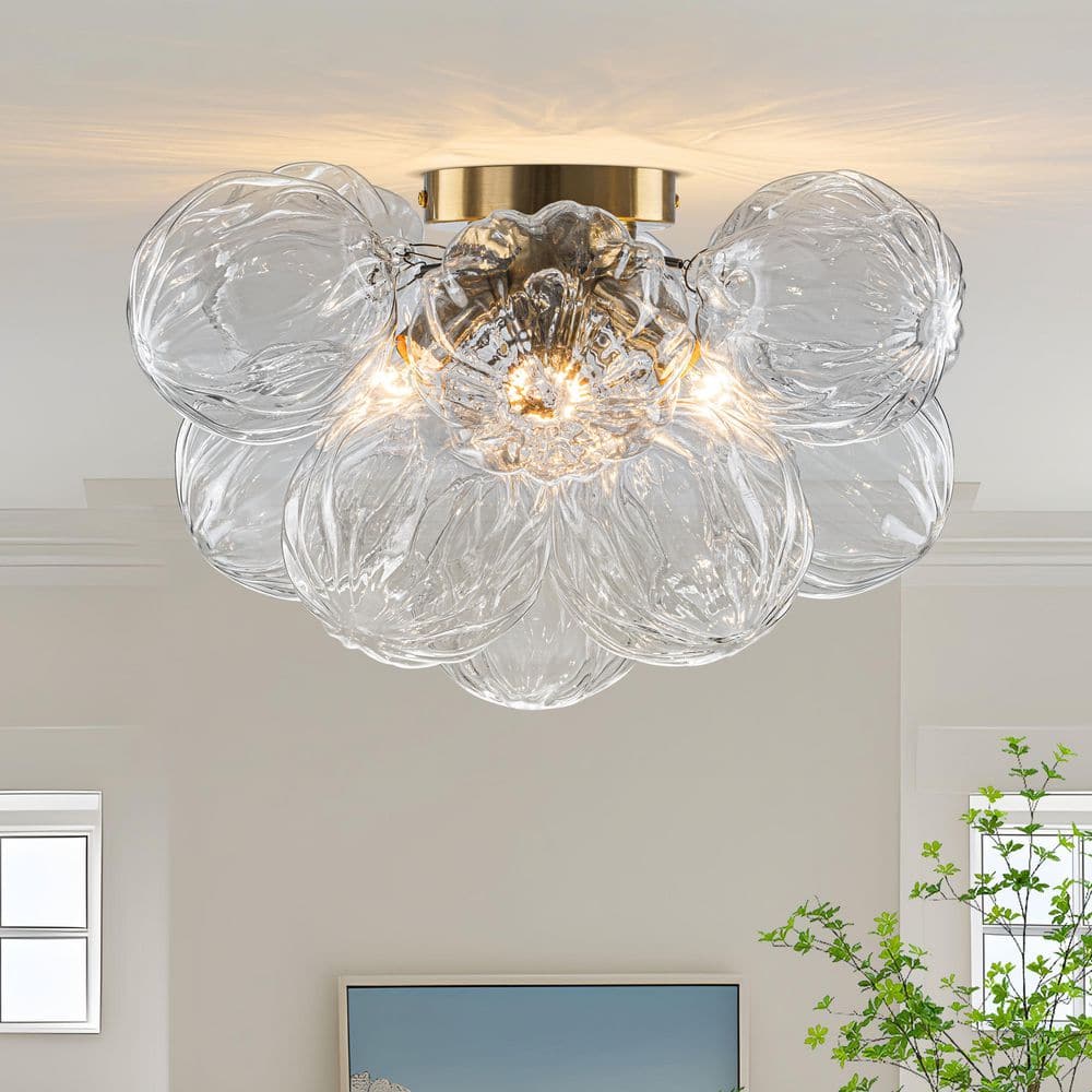 TinHon 18 in.Modern 3 Light Gold Semi Flush Mount Ceiling Light