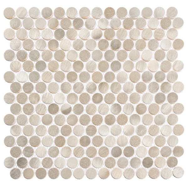 ANDOVA Orb Ivory Silver/Gold 11-4/5 in. x 11-4/5 in. Penny Round Smooth Metal Mosaic Wall Tile (4.85 sq. ft./Case)