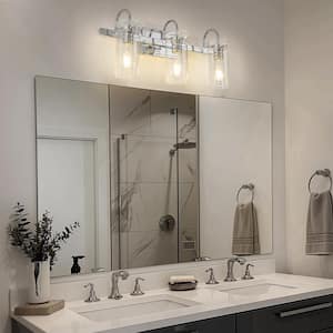 24 in. 3-Light Chrome Bathroom LED Vanity Light, Wall Sconce with Clear Glass Shades for Bathroom and Vanity Enhancement