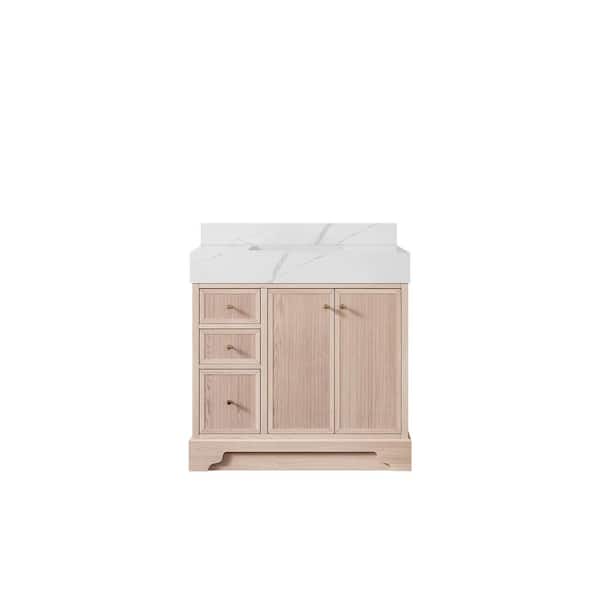 Manhattan Oak 36 in. W x 22 in. D x 36 in. H Single Sink Bath Vanity Center in White Oak with 5" Calacatta Laza Top