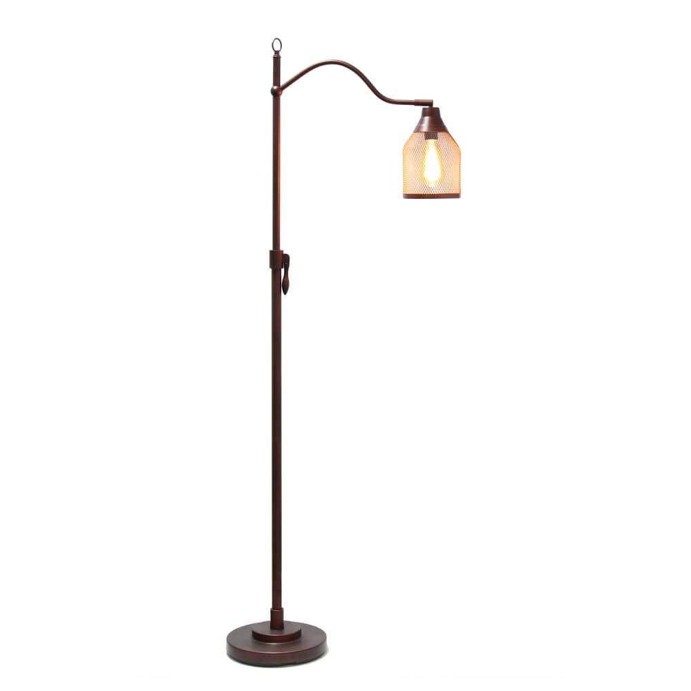 Vintage Charm Adjustable Red Bronze Floor Lamp with Edison Mesh Shade