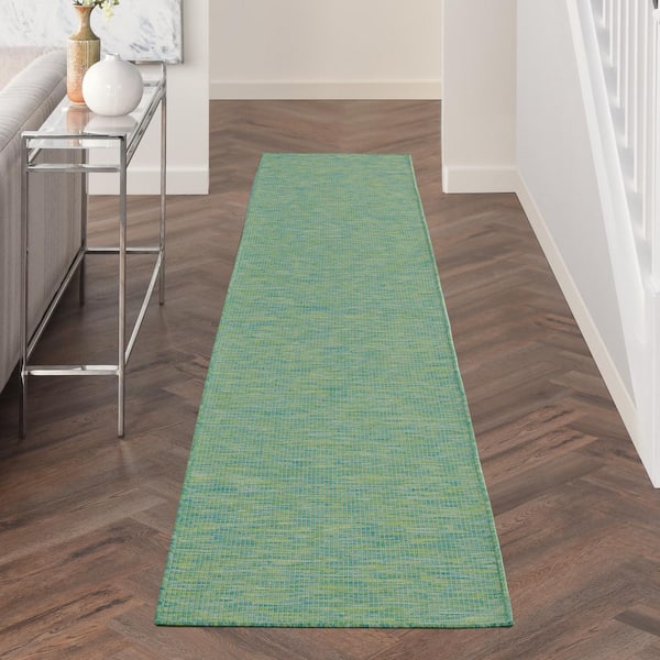 Positano Blue/Green 2 ft. x 10 ft. Kitchen Runner Solid Modern Indoor/Outdoor Patio Area Rug