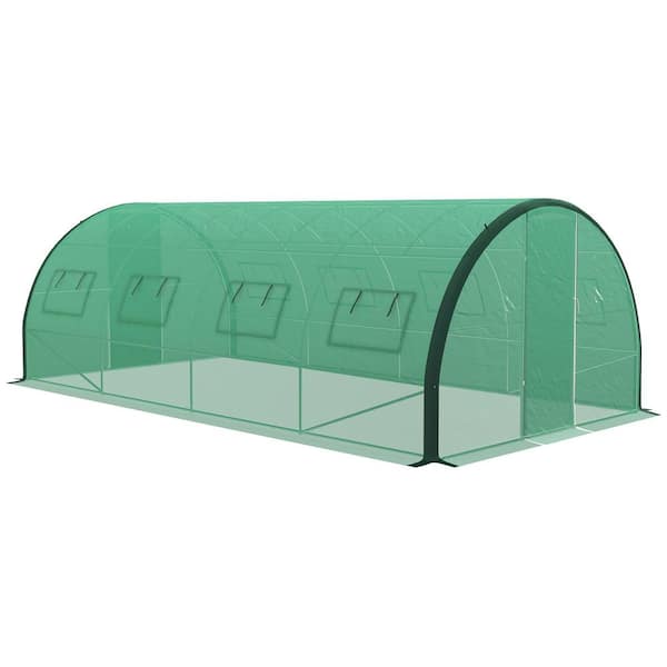 Outsunny 236.25 in. L x 118 in. W x 78.75 in. H Galvanized Steel, 140gsm Polyethylene Green Tunnel GREENHOUSE