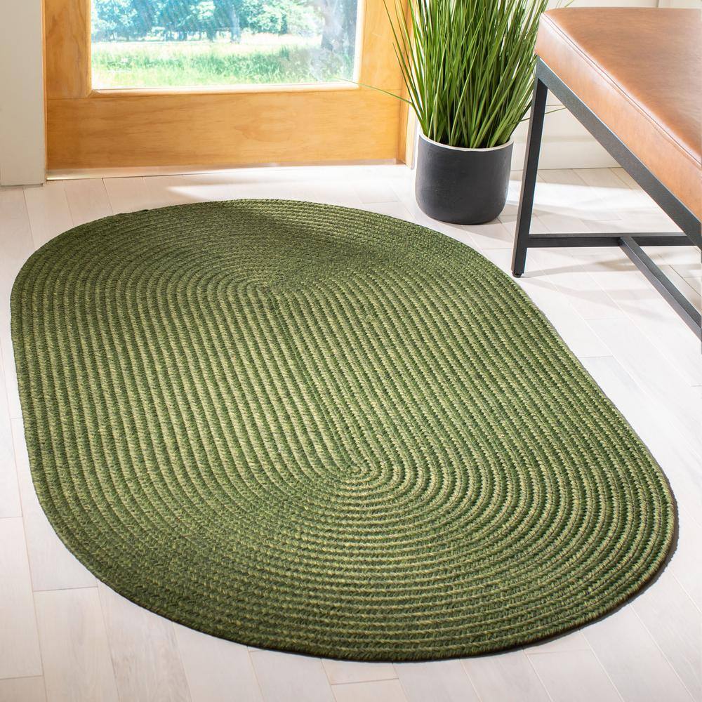 Handwoven Braided Green Synthetic 5' x 8' Oval Area Rug