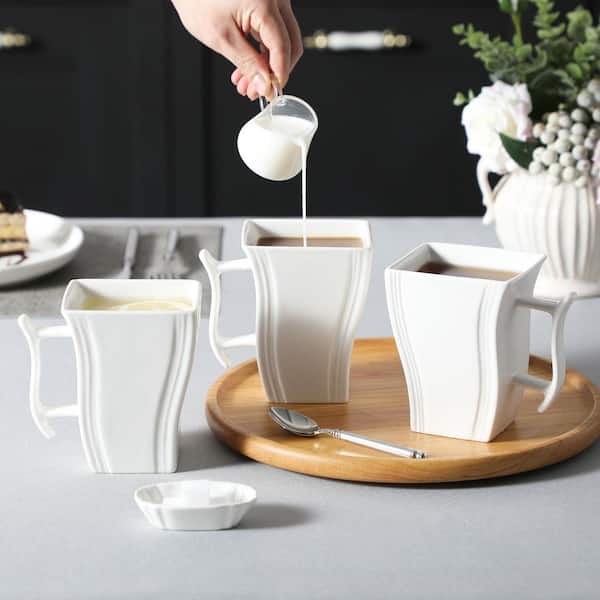 MALACASA 16 oz. Ivory White Porcelain Coffee Mug (Set of 6) Tea Cups Coffee  Mugs FLORA-6MUG