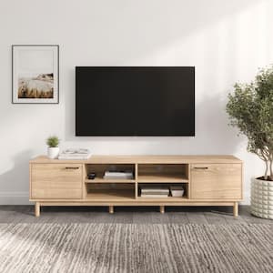 70 in. Coastal Oak Wood Modern 2-Door Storage TV Stand Fits TVs up to 80 in.