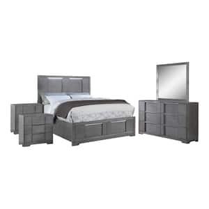 Invern 5-Piece Gray Queen Wood Bedroom Set