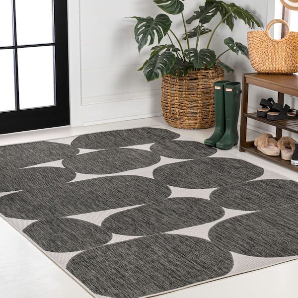Rayna Modern Geometric Organic Shapes Black/Cream 8 ft. x 10 ft. Indoor/Outdoor Area Rug
