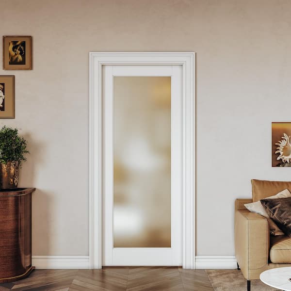 SOCBAZZAR 32 in x 80 in. 1-Lite Glass White Painted MDF Composite