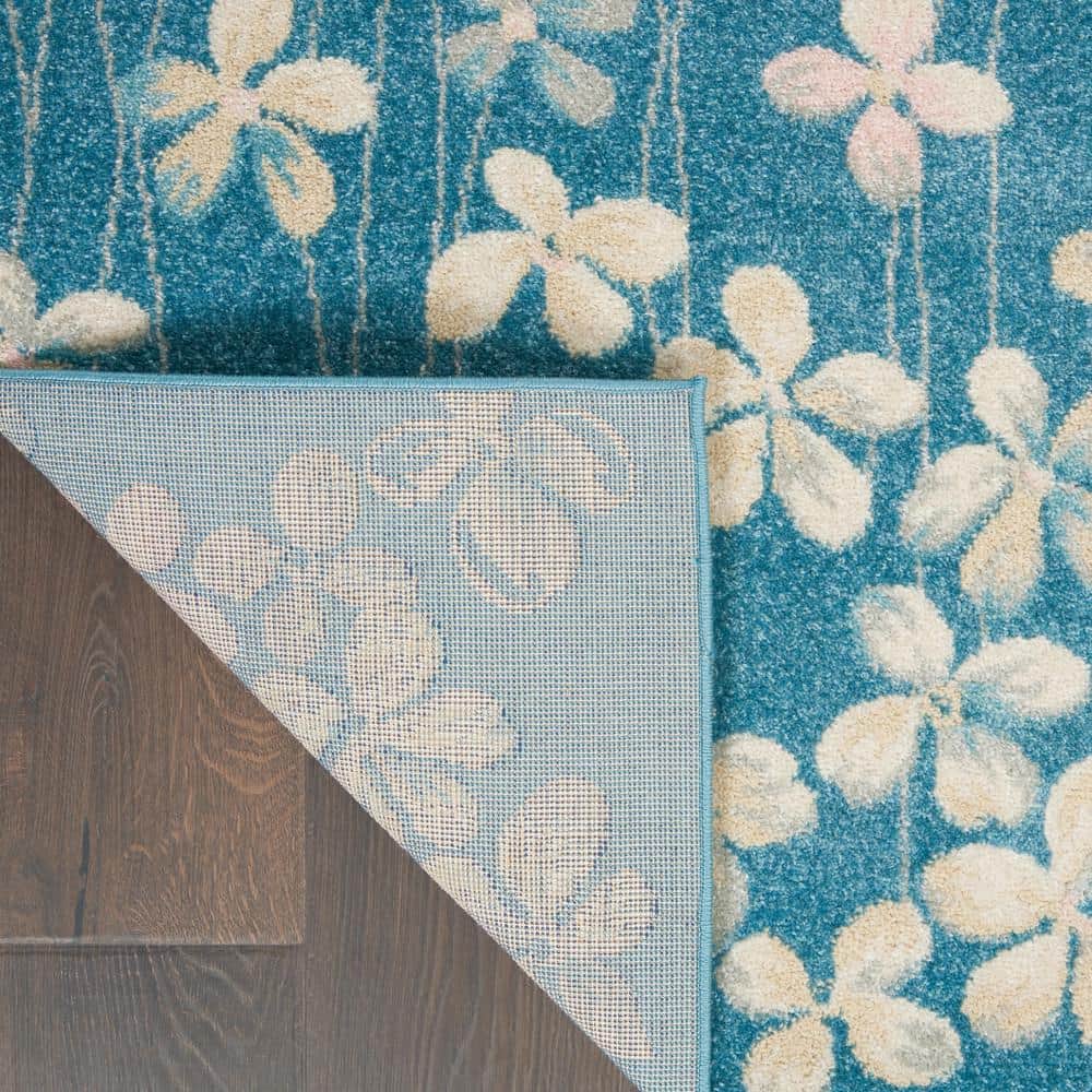 Tranquil Turquoise Floral Viscose 5'3" x 7'3" Area Rug