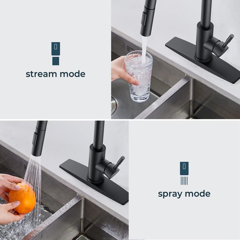 Matte Black Stainless Steel High-Arc Kitchen Faucet with Pull-Out Spray