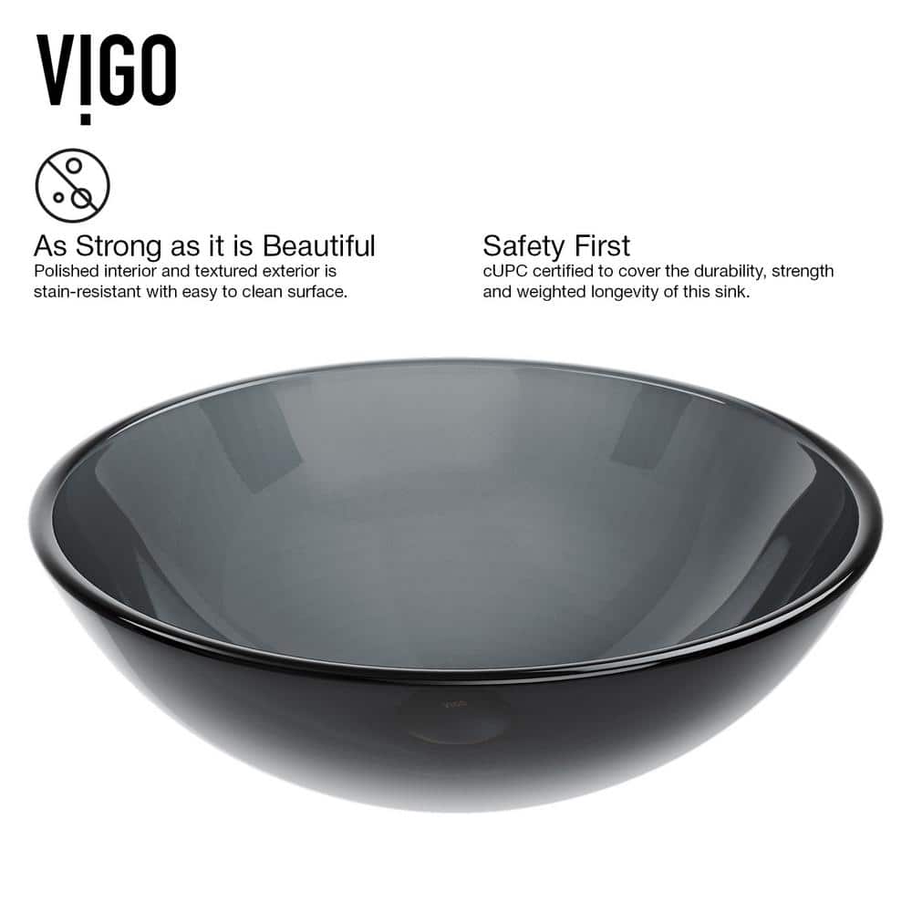 Giovanni Sheer Black Glass Round Vessel Bathroom Sink