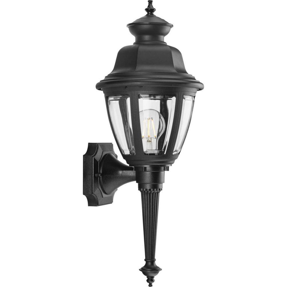 Black Outdoor Wall Lantern with Clear Beveled Panels