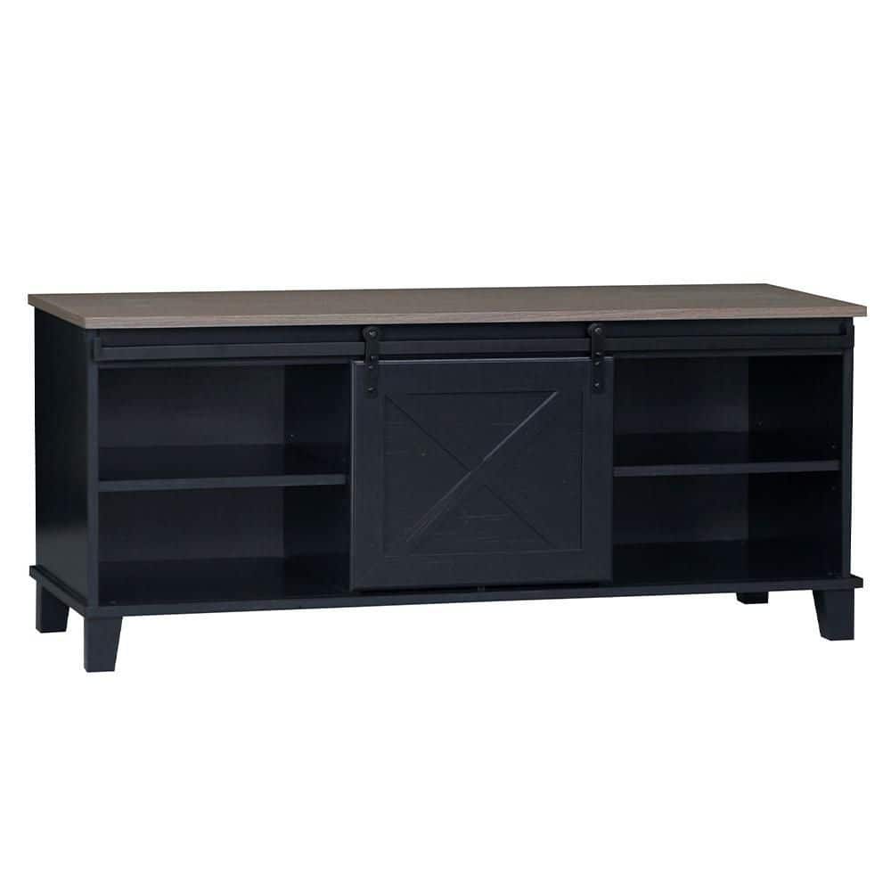 Austin 47.3 in. Walnut Wood Grain, Antique Black TV Stand with No Drawer Fi