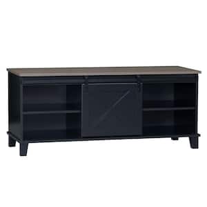 Austin 47.3 in. Walnut Wood Grain, Antique Black TV Stand with No Drawer Fits TV's Up to 60 in. with Shelves and Wheels