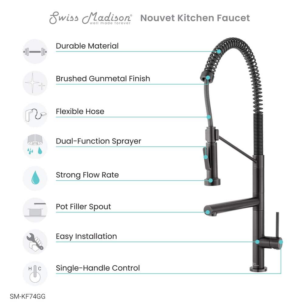 Gunmetal Gray Single Handle Pull-Down Kitchen Faucet with Pot Filler