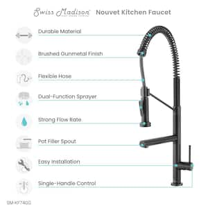 Novuet Single-Handle Pull-Down Sprayer Kitchen Faucet with Pot Filler in Gunmetal Grey