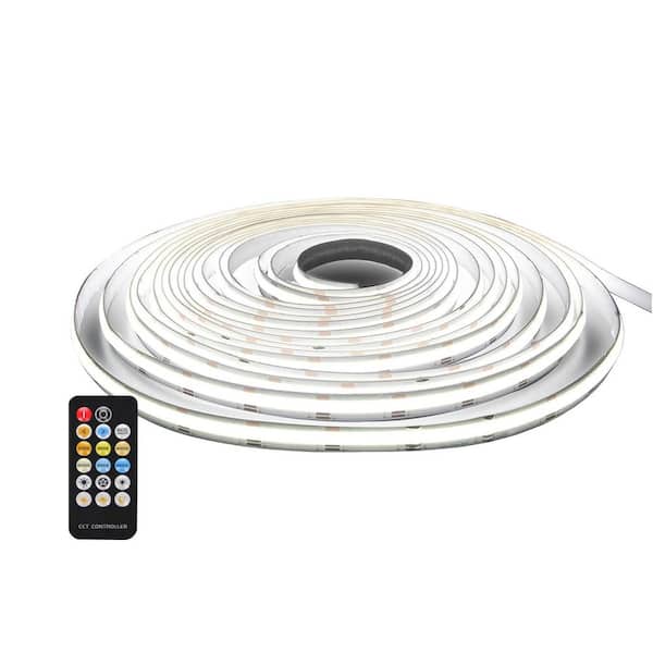 32.8 ft. Tunable White Hardwired COB Integrated LED Strip Lights, Dimmable High Density Uniform Tape Light for Cabinet