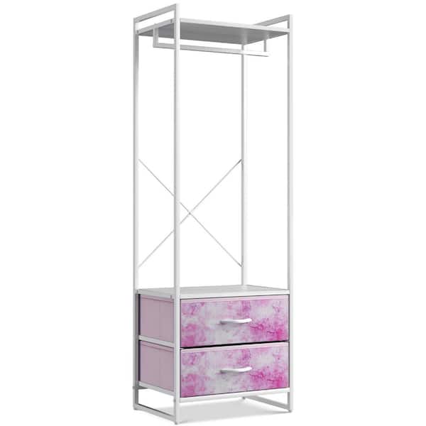 Sorbus Tie-Dye Pink Steel Clothes Rack with Fabric Drawers and Wood Top 15.25 in. W x 70 in. H