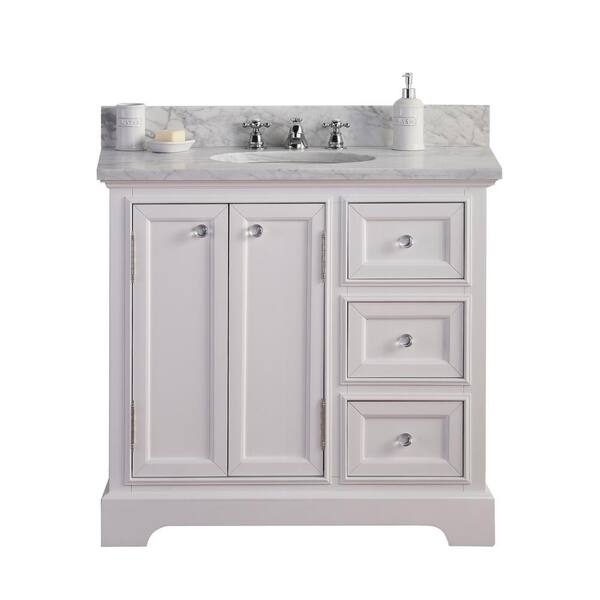 Water Creation Derby 36 In W X 34 H Vanity White With Marble Top Carrara Basin Derby36w The Home Depot - 34 Bathroom Vanity Top