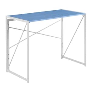 Xtra 39.5 in. Rectangle Blue and White Particle Board Writing Desk with Folding Frame