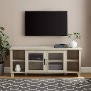 58 in. White Oak Composite TV Stand Fits TVs Up to 65 in. with Storage Doors