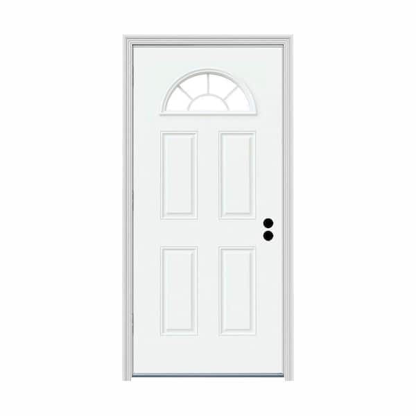 JELD-WEN 36 in. x 80 in. Fan Lite White Painted Steel Prehung Right-Hand Outswing Front Door w/Brickmould