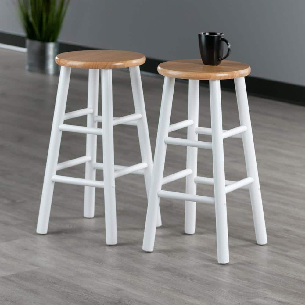 Winsome Huxton Natural & White Solid Wood Counter Stools, Set of 2