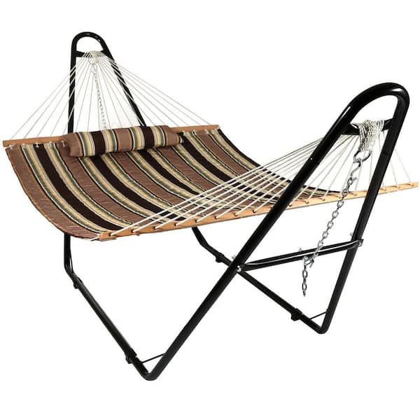 Sunnydaze Decor 11-3/4 ft. Quilted 2-Person Hammock with Multi-Use Universal Stand in Sandy Beach