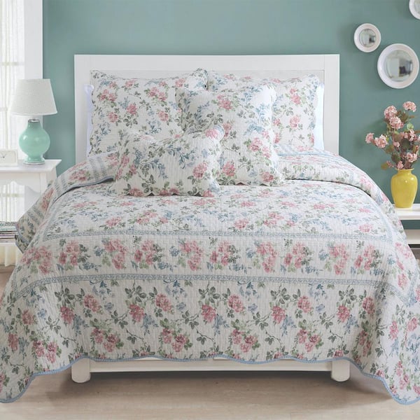Cozy Line Home Fashions Rainbow Daisy Lizzie Floral Butterfly Bloom 3-Piece Cotton Queen Quilt Bedding Set BB2021-058Q