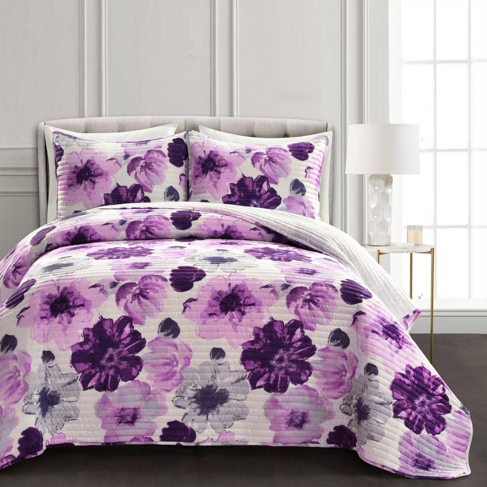 Leah Quilt Gray/Purple Full/Queen Set (3-Piece)