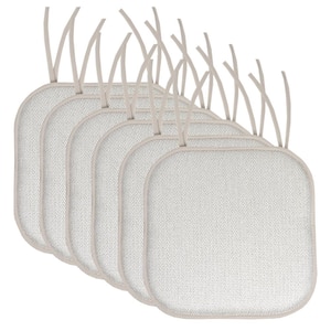 Cameron Square Memory Foam 16 in.x16 in. Non-Slip Back, Chair Cushion with Ties (6-Pack), Silver/White
