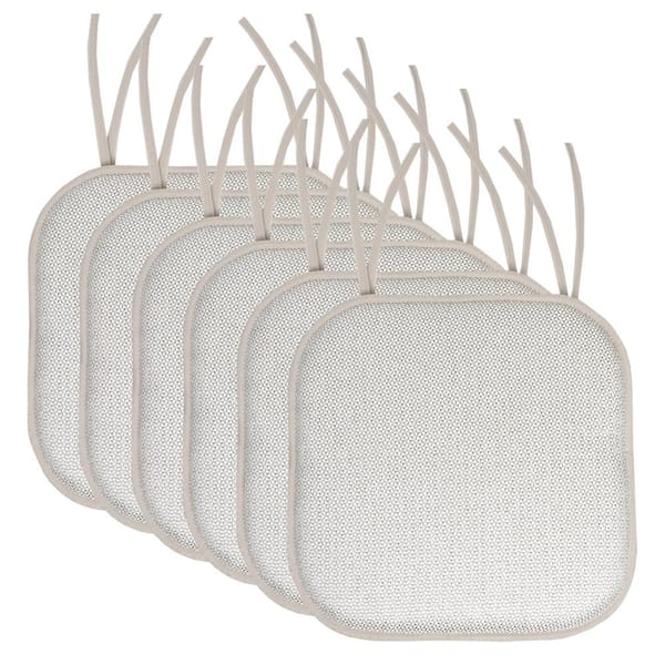 Sweet Home Collection Cameron Square Memory Foam 16 in.x16 in. Non-Slip Back, Chair Cushion with Ties (6-Pack), Silver/White