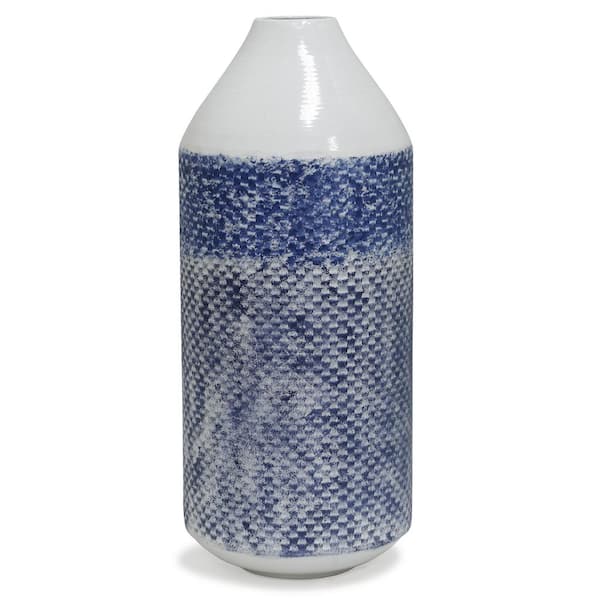 StyleCraft White and Blue Cree for Table Vase 20.5 in. Distress